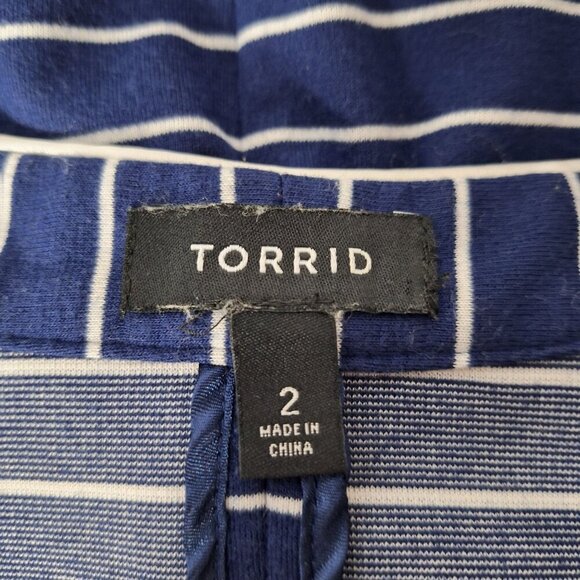Torrid Womens Ponte Knit Blazer Navy White Striped with Piping Size 2 Business - Picture 4 of 6